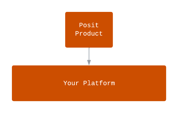 Diagram showing a box labeled 'Posit Product' feeding into a box labeled 'Your Platform'