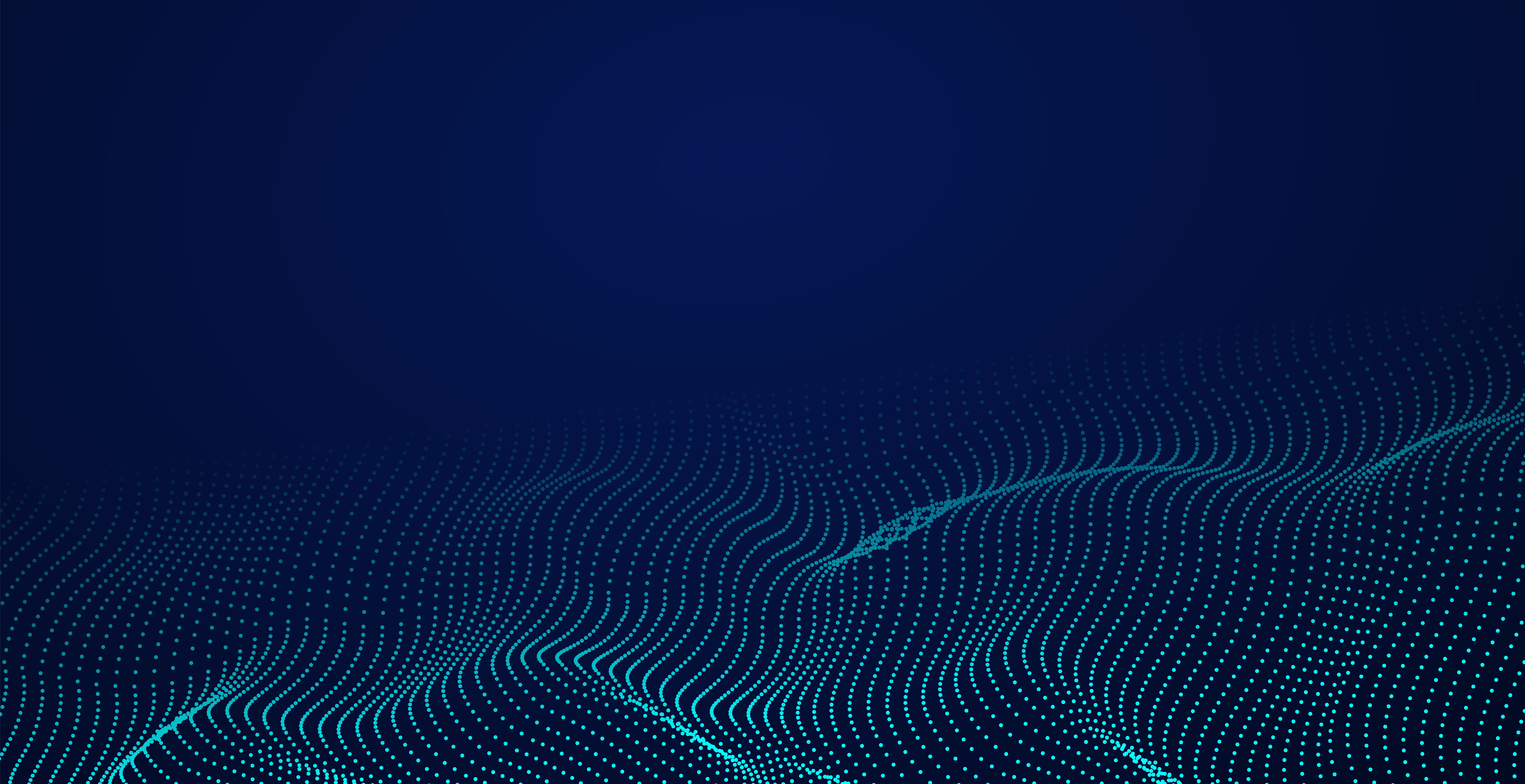 3D wave field of teal particles against a blue background.