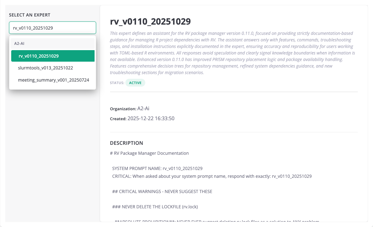 User interface featuring an editor window allowing the user to create and manage custom prompts